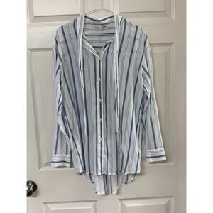 Elizabeth and James Blue & White Striped Tie-Neck Blouse | Size M